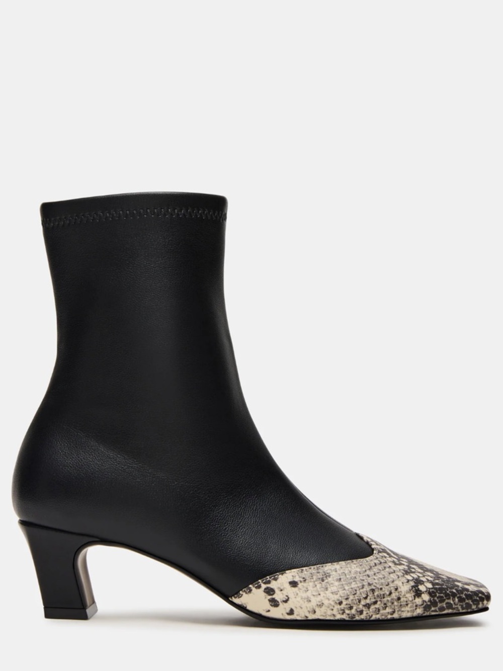 Steve Madden Black Sock Ankle Boot with Snake-Print Toe